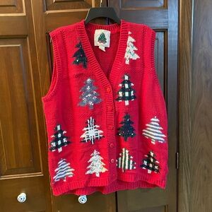 Adrian Jordan Christmas 1995 Vest Christmas Trees Vintage 2XL